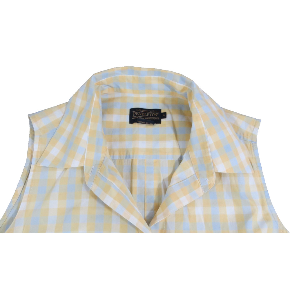 Pendleton Womens S Yellow Gingham‎ Sleeveless Button office Shirt Cotton Casual - Picture 2 of 10